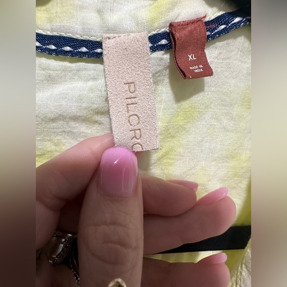 Anthropologie Pilcro Shirt Women XL Yellow Tie Dye Embroidered Eyelet Funky Boho - Picture 3 of 6